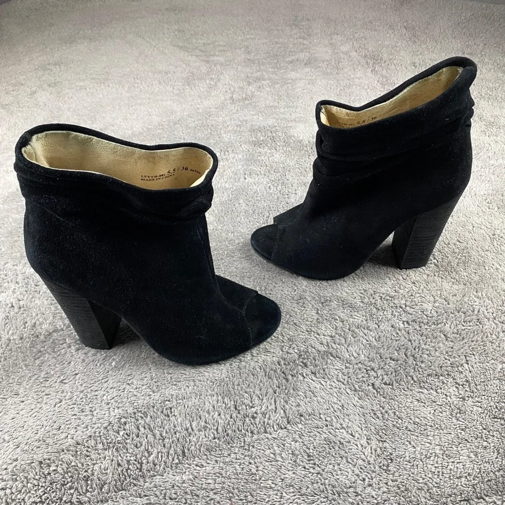 Chinese Laundry Suede Open Toe Mid-Calf Bootie Boots Womens 5.5‎ Black